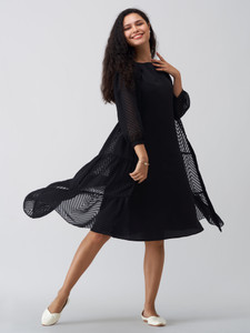 AASK Women Fit and Flare Black Dress