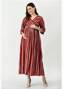 Marudhara Women Fit and Flare Maroon Below Knee Dress
