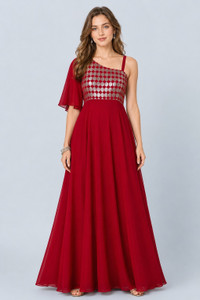 tckty Women Fit and Flare Red Maxi/Full Length Dress