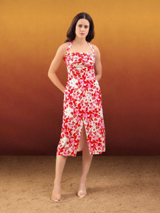 PURVAJA Women A-line Pink Midi/Calf Length Dress