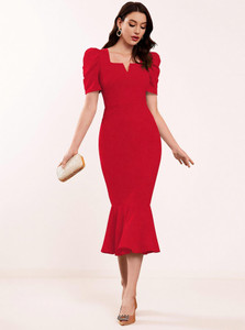 Kanishka Women Bodycon Red Below Knee Dress