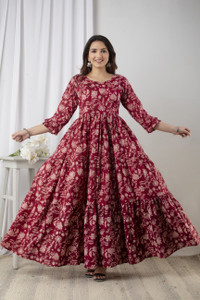 Henal Women Fit and Flare Maroon Ankle Length Dress