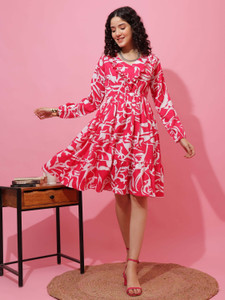 Sheetal Associates Women Fit and Flare Pink Above Knee/Mid Thigh Length Dress