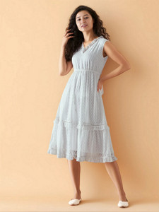 AASK Women Fit and Flare White Knee Length Dress