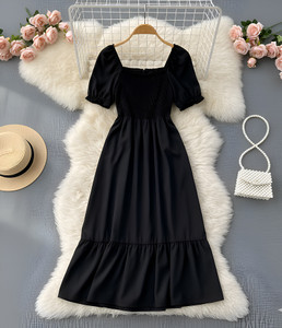 Deklook Women Fit and Flare Black Midi/Calf Length Dress