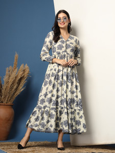Daevish Women Fit and Flare Grey Maxi/Full Length Dress