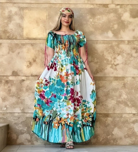 OMI Women Fit and Flare Green, Multicolor Maxi/Full Length Dress