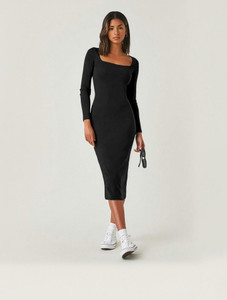 Aahwan Women Bodycon Black Midi/Calf Length Dress