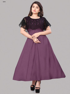 Qena Women Maxi Purple, Black Full Length Dress