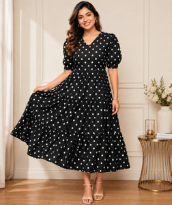 Freyal Enterprise Women Tiered Black Midi/Calf Length Dress