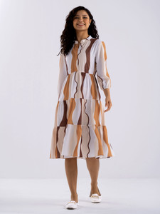 AASK Women Fit and Flare Yellow Midi/Calf Length Dress