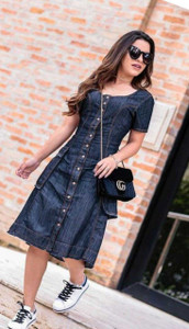USK COLLECTIONS Women A-line Dark Blue Below Knee Dress