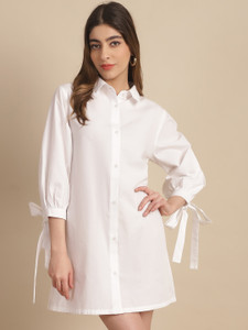 Jakanary Women A-line White Knee Length Dress