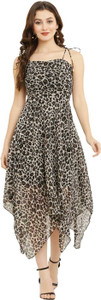 SALONI STYLE Women Fit and Flare Black, Grey Midi/Calf Length Dress