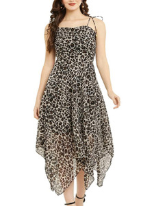 SALONI STYLE Women Fit and Flare Black, Grey Midi/Calf Length Dress