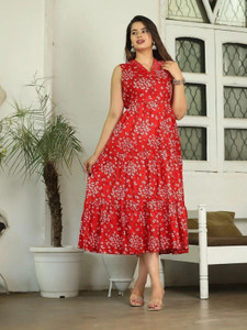 RD Fab Women Fit and Flare Red Maxi/Full Length Dress