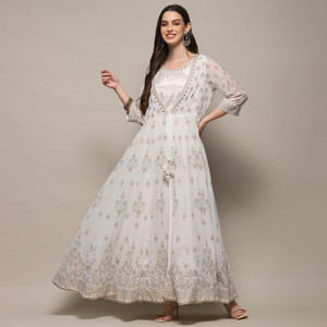 BIBA Women Fit and Flare White, Gold Maxi/Full Length Dress - Buy BIBA  Women Fit and Flare White, Gold Maxi/Full Length Dress Online at Best  Prices in India | Flipkart.com