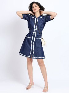 urban cat Women Bodycon Blue Above Knee/Mid Thigh Length Dress