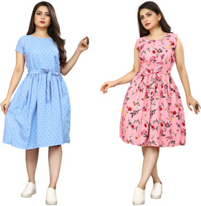 fashionwrld Women Fit and Flare Multicolor Knee Length Dress