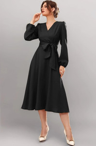 Vivvli Women A-line Black Below Knee Dress