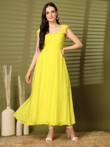AAYU Women Fit and Flare Yellow Maxi/Full Length Dress