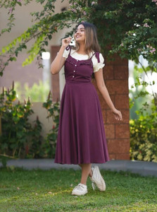 VASTRA MALL Women Fit and Flare Purple Midi/Calf Length Dress