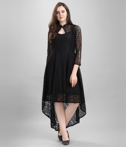 HEMANG FASHION Women High Low Black Midi/Calf Length Dress