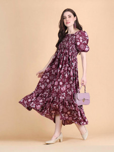 Deklook Women Fit and Flare Multicolor Midi/Calf Length Dress