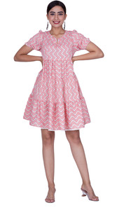 ART OF CLOTHING Women Tiered Pink Above Knee/Mid Thigh Length Dress