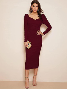 london belly Women Bodycon Maroon Midi/Calf Length Dress