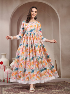 Rangeelo Jaipur Women Fit and Flare Multicolor Maxi/Full Length Dress