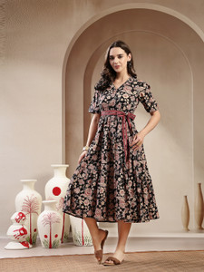 Stylum Women Fit and Flare Black Maxi/Full Length Dress
