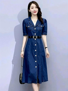 Manggo Women Fit and Flare Blue Midi/Calf Length Dress