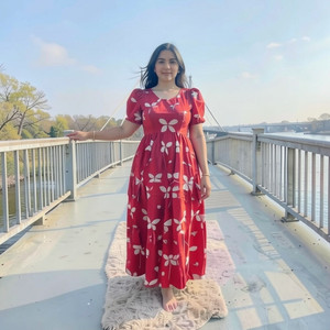 manbhar Women Gown Red Midi/Calf Length Dress