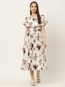 SLENOR Women Layered White Midi/Calf Length Dress