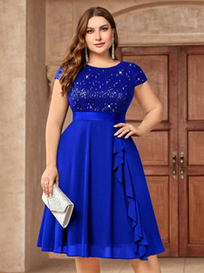 Thapnath Women Fit and Flare Dark Blue Knee Length Dress