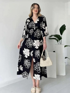 Pimu Women Fit and Flare Black Midi/Calf Length Dress
