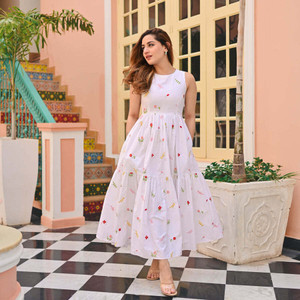 brijmumta creation Women Ethnic Dress White Ankle Length Dress