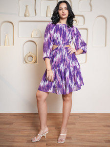 PURVAJA Women Fit and Flare Purple Above Knee/Mid Thigh Length Dress