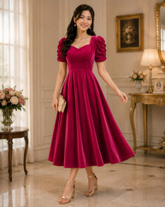 Freyal Enterprise Women Fit and Flare Pink Midi/Calf Length Dress