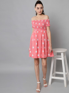 Emeros Women Gathered Pink Knee Length Dress