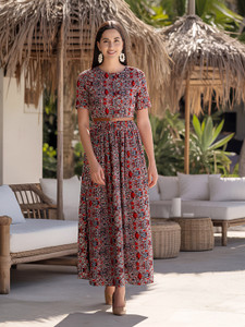 AAYU Women Fit and Flare Multicolor Maxi/Full Length Dress