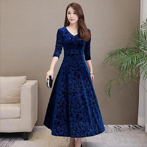 WestCHIC Women Fit and Flare Dark Blue Maxi/Full Length Dress