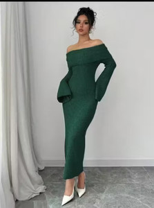 Iskakov Women Fit and Flare Dark Green Maxi/Full Length Dress