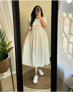 HouseOfCommon Women A-line White Midi/Calf Length Dress