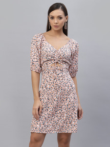 AAYU Women Skater White Knee Length Dress