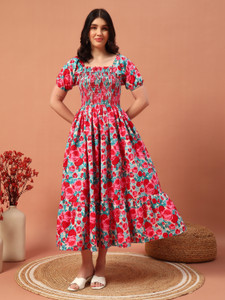 ZWERLON Women A-line Pink Midi/Calf Length Dress