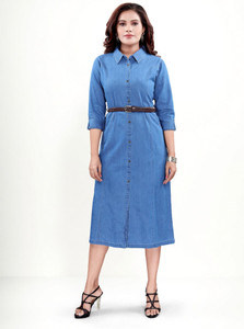 Aprika Women A-line Blue Midi/Calf Length Dress