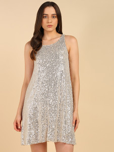 saffe Women Ethnic Dress Beige Knee Length Dress