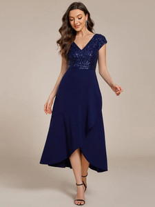 TADKESHVAR Women Fit and Flare Dark Blue Midi/Calf Length Dress